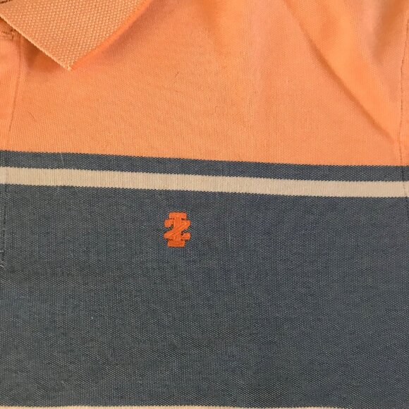Izod Polo Shirt Advantage Performance XXLT Peach Blue White Stripe Mens Golf Top - Picture 3 of 7